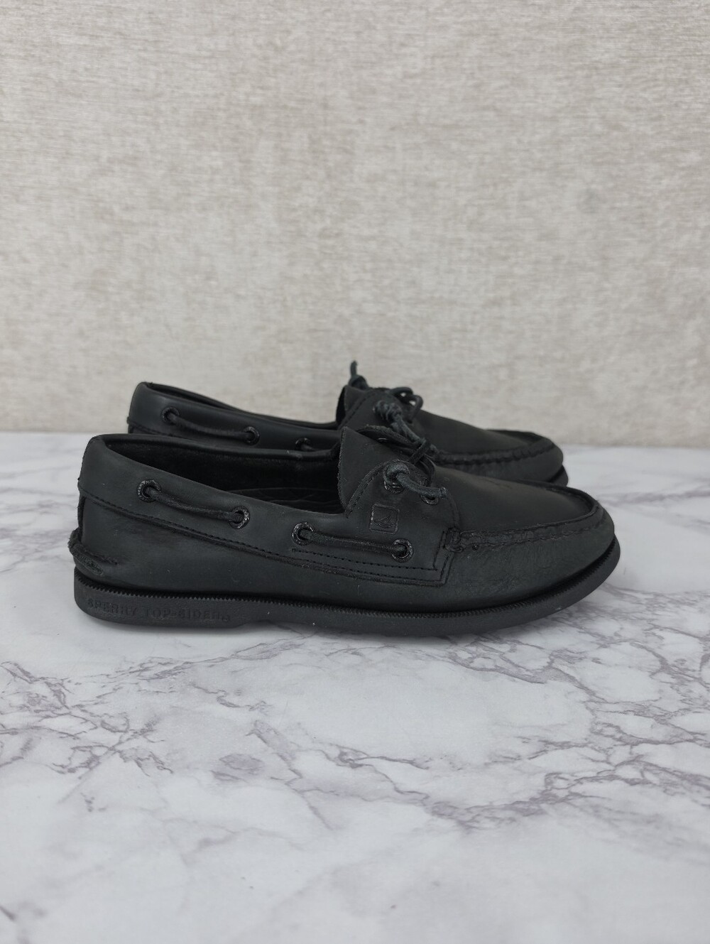Sperry Top Sider Authentic Original 2-Eye Boat Shoe All Black Leather Men's